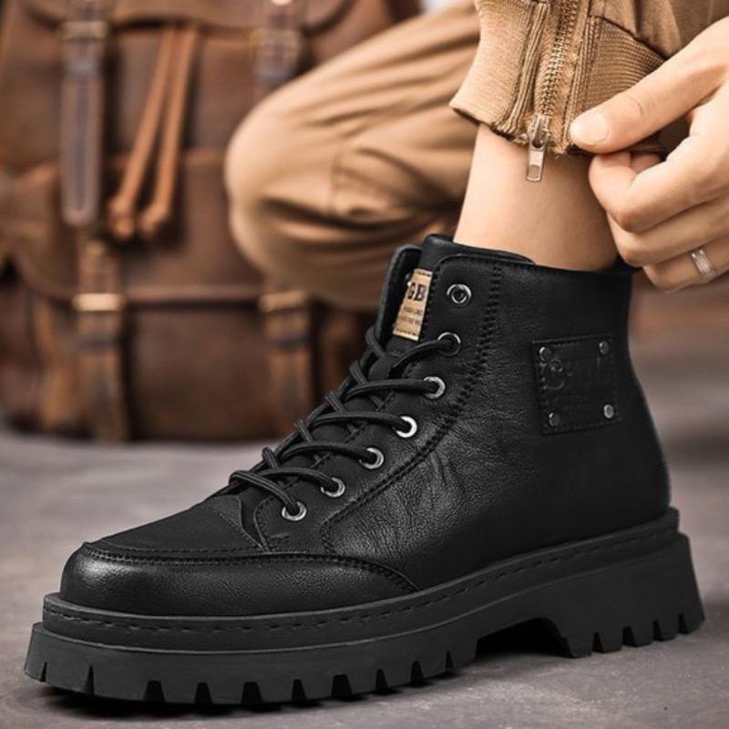 Fashion Men's Motorcycle Boots Fashion High-top Casual Boot British Style Leather Short Boots for Men Lace-Up Platform Boot Botas Hombre