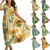 Women Casual Loose Bohemian Floral Dress Short Sleeve Long Maxi Summer Beach Swing Dress