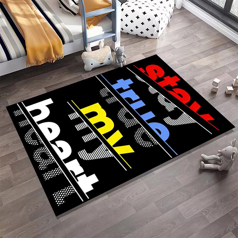 "Stay True My Heart Carpet Rug Decorative Modern Style Black Design" Suitable for use as an anti-slip for living room bedroom sofas