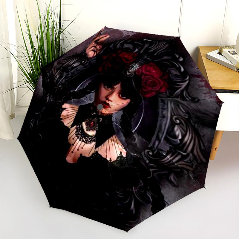 Midnight Whispers: Gothic Elegance Folding Umbrella Suitable for All Seasons Travel Sun Umbrella Printing Travel