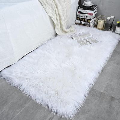 Soft Faux Fur Fluffy Area Rug, Luxury Fuzzy Sheepskin Carpet Rugs for Bedroom Living Room, 2ft X 3ft, White, Rectangular