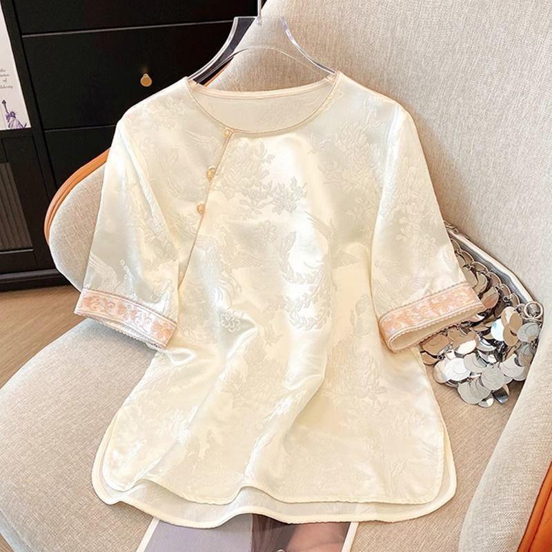 

Летняя однотонная базовая футболка модная универсальная женская с короткими рукавами 2025 внутренний топ с темпераментом модный M (under 50kg recommended) абрикосовый