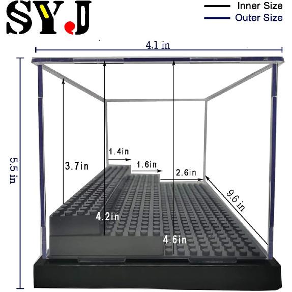 Acrylic Display Case for Figures Dustproof, Clear Display Box with Building Base, Collection Bricks Storage Blocks Aciton Figure Showcase(Black)