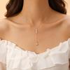 Elegant Y-Shaped Ocean Element Titanium Necklace, 18K Gold Plated, Fashionable Vacation Style for Women
