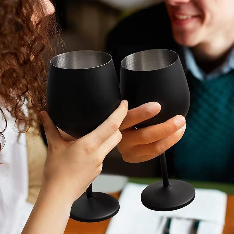 1Pcs Stainless Steel Wine Glases Black Plating Vodka Cup Juice Liquor Champagne Goblet 18oz Tumbler Party Wedding Drinkware