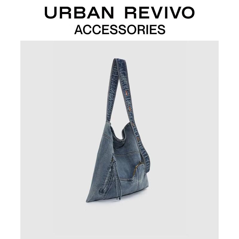 URBAN REVIVO Women s Retro Large Capacity Denim Shoulder Bag One Size