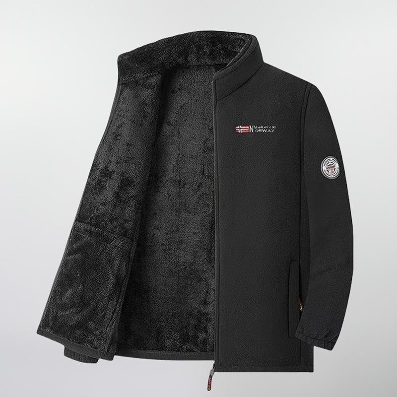Men's Polar Fleece Jacket Winter Windproof Stand Collar Coat Zip-Up Thermal Fleece Lined Coats Casual Warm Outwear Men Clothing