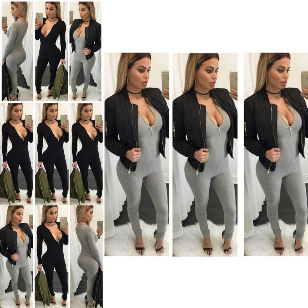Premium Quality Women Zipper Playsuit Bandage Bodycon Jumpsuit Clubwear Long Sleeve Romper