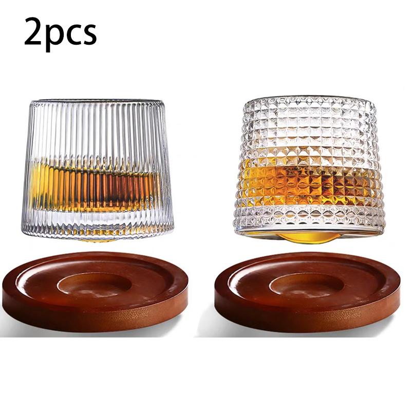Thickened Crystal Whiskey Tumbler Rotating Non-Tip Scotch Bourbon Cocktail Glass Barware Home Use Rocks Cup for Cold Drinks
