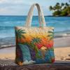 Floral Print Quilted Tote Bag - Shoulder Hand Carry Medium Size Street Style