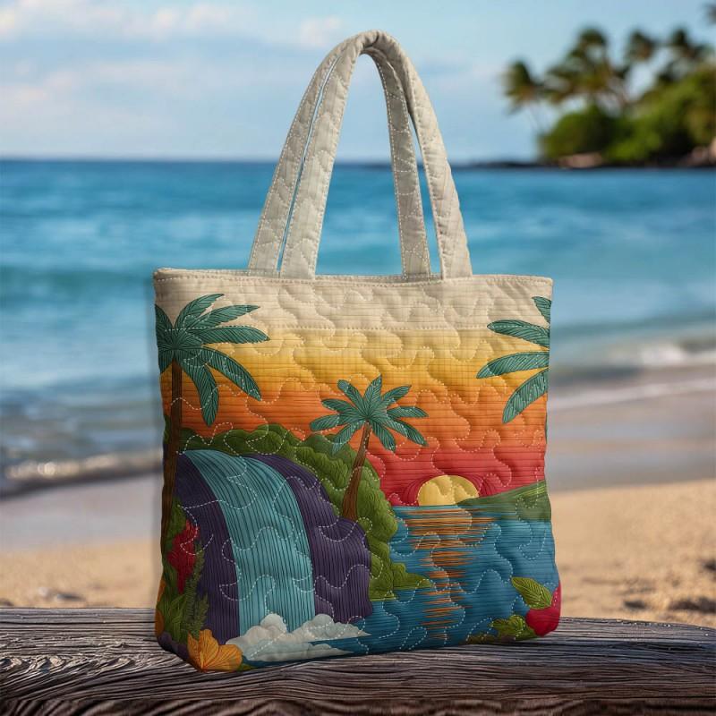Floral Print Quilted Tote Bag - Shoulder Hand Carry Medium Size Street Style