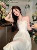 Summer 2024 Women's Petite French White Suspender Maxi Dress