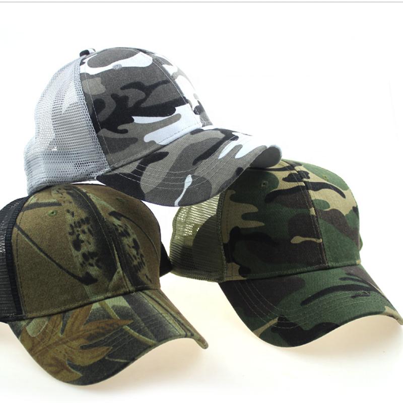 Custom Embroidered Logo Mesh Back Cap Custom Embroidery Logo Men Trucker Hat Cap 5 Panel Private Label Camo Baseball Cap