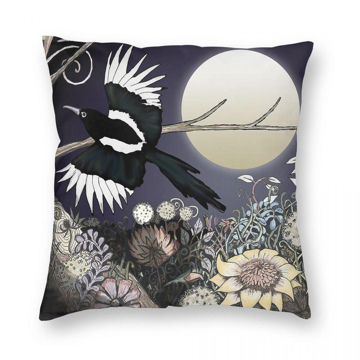 Magpie Moon Pillowcase Polyester Linen Velvet Creative Zip Decorative Home Cushion Cover 30x30cm
