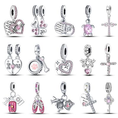 Moda Color Plata S925 Baúl Forma de Corazón Lazo Abalorios Rosas Ajuste Pulseras Originales S925 Joyería Fina DIY de Cumpleaños
