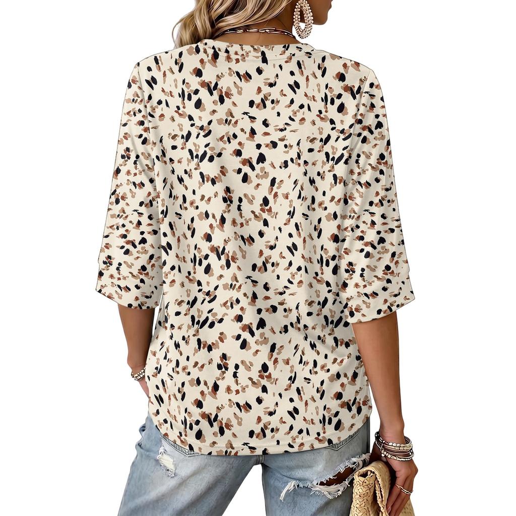 Women's Floral Print V-Neck Blouse Lightweight for Spring and Summer
