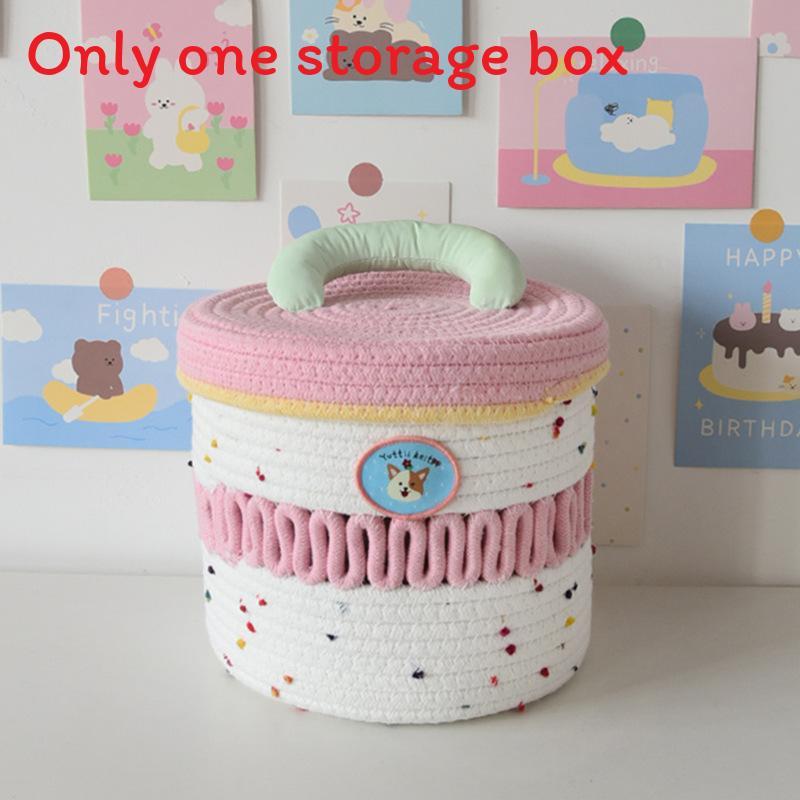 Cotton Woven Storage Basket With Colorful Dot Pattern For Dorm Room And Home Decor