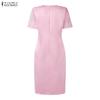 ZANZEA Women Lace Patchwork Round Neck Casual Short Sleeve Sheath Dress
