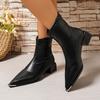 Brand Pu Black Ankle Boots 2025 Autumn French Retro Pointed Toe High Heel Chelsea Boots Metal Decoration Designer Short Booties