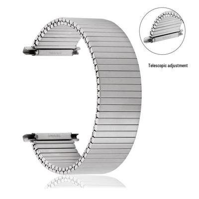 Premium Silber Gebürstetes Edelstahl Elastisches Uhrenarmband, Verstellbare Breite 18-22mm