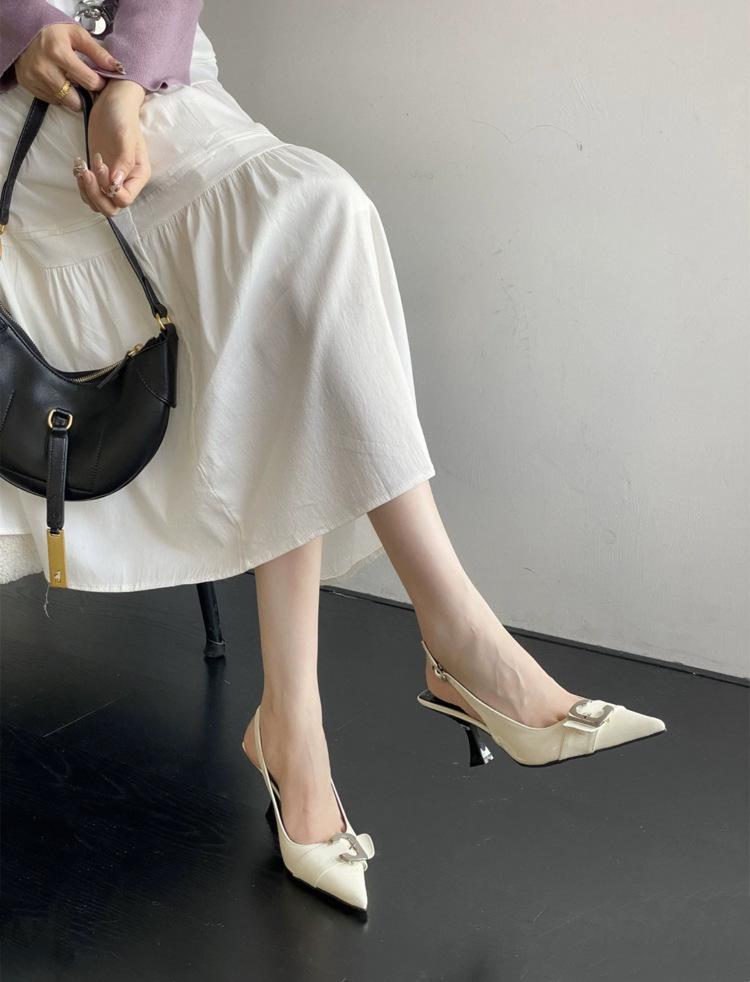 

[youshilai] French stiletto bag head sandals for women 2025 summer new metal pointed high heels for women 35
