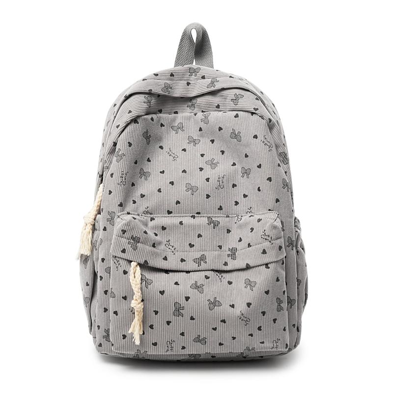 Women's Corduroy Backpack Large Capacity Bow Student Schoolbag