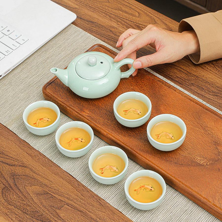 1 Set of Kung Fu Tea Set, Black Tea, Green Tea, Tea Making Tools, Celadon - Can Be Used by Outdoor Home, Beautiful and Gift-Giving
