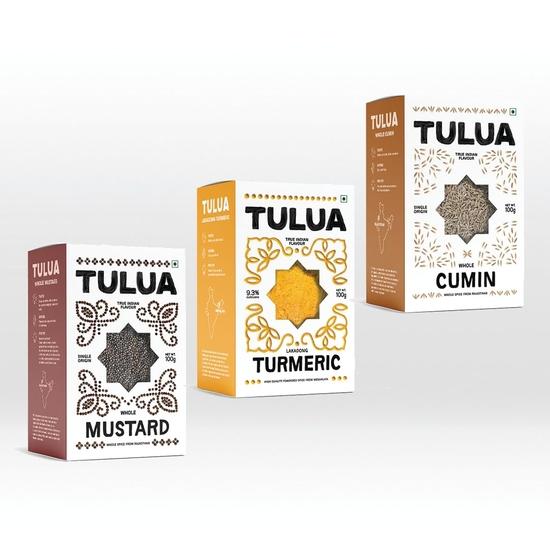 Tulua Daily Essential Spices Combo Pack of 3 | Lakadong Turmeric Powder, Cumin Seeds, Mustard Seeds (1x100gm Each) | Natural & Organic