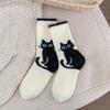 Thick and fleece embroidered cat long socks for autumn and winter, cute fleece thick and warm women's socks, Australian fleece sleep socks