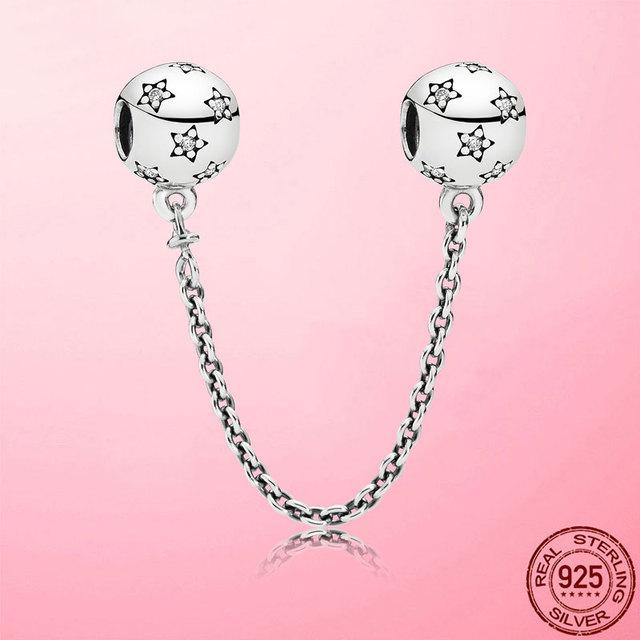925 Sterling Silver Beads Classic Safety Chain Stopper Clip Charm Fit Original Fashion Bracelet Silver 925 Jewelry Making Gift