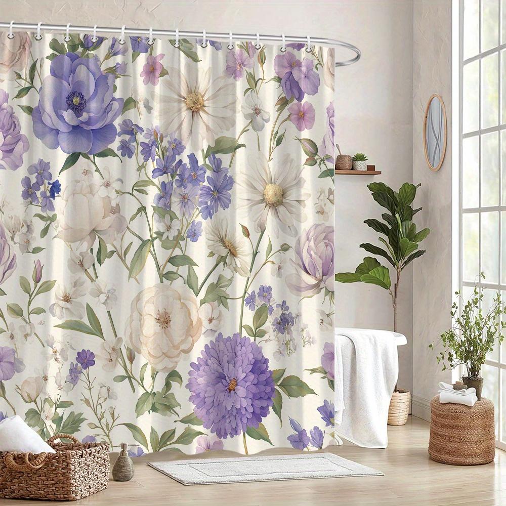 1 Elegant Floral Peony Shower Curtain, Vintage Botanical Design, with Hooks, Machine Washable Polyester