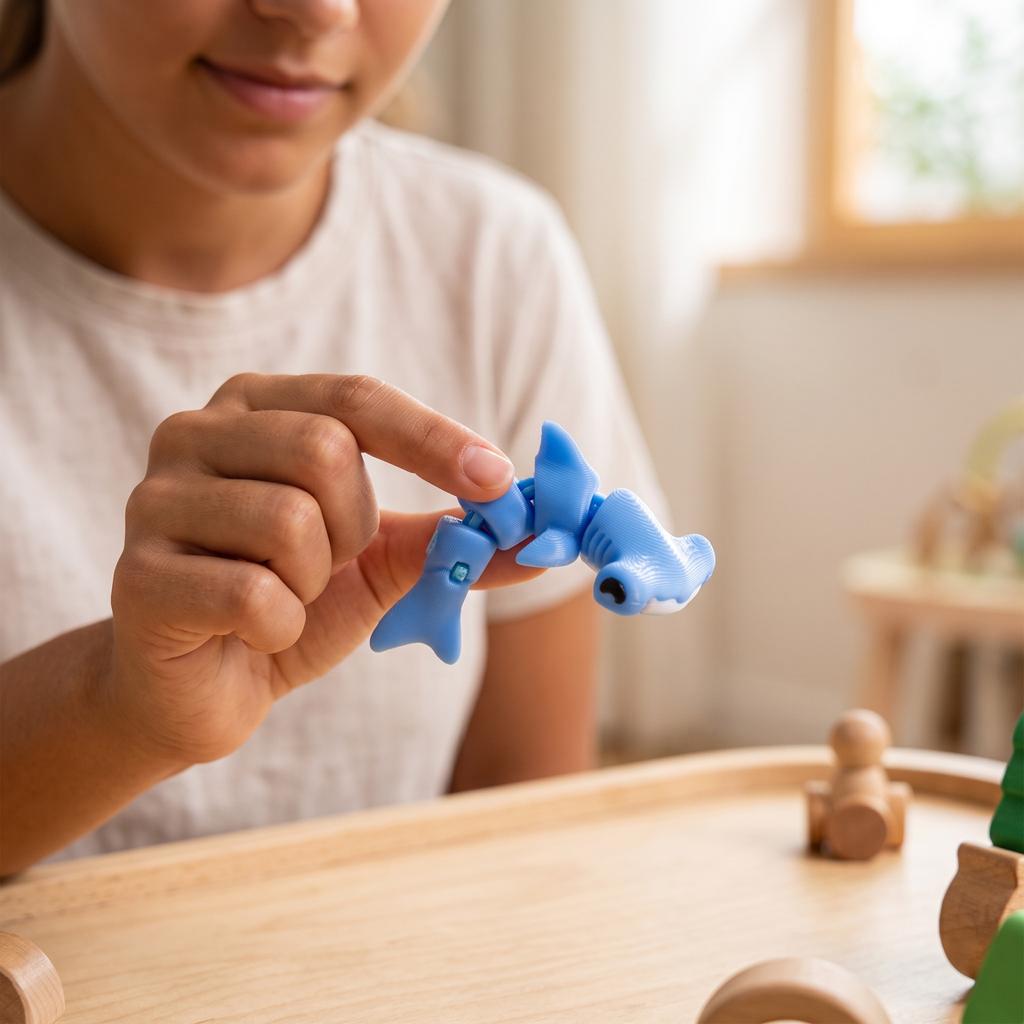 3D Printed Articulated Hammerhead Toy, Cute Animal Figure for Kids