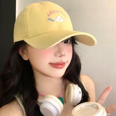Dopamine Wind Kitten Baseball Cap Women's Wide Brim Showing Face Small Versatile Cap Big Head Circumference Milk Yellow Hat