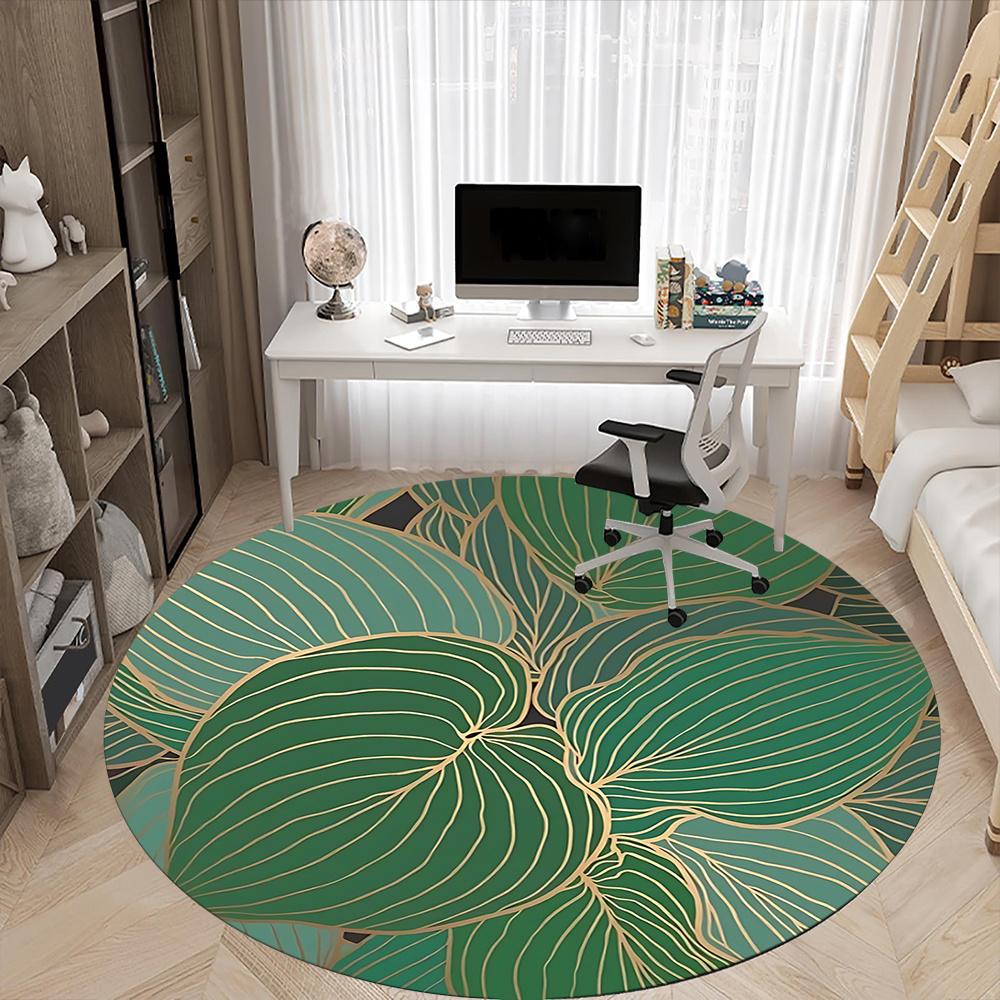 1pc Leaf Pattern Office Round Area Rug, Indoor Mat Suitable ForOffice, Under Office Chairs Bedroom Living Room Home Decor, Room Decot105