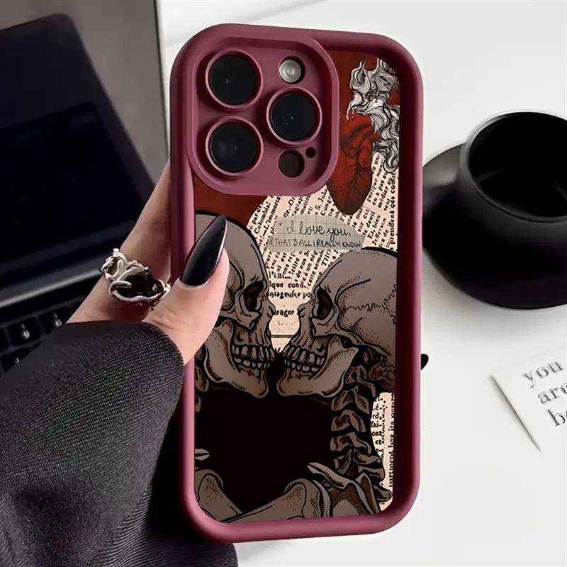 Vintage Red Bats Skull Trendy Pattern Silicone Phone Case For iPhone 16 15 14 13 12 11 Pro Max 7 8 Plus X XS XR Shockproof Cover