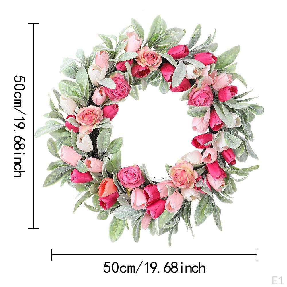 Decorative Door Wreath, 19.69inch Artificial Rose Flower Garland for Home, Farmhouse, Window