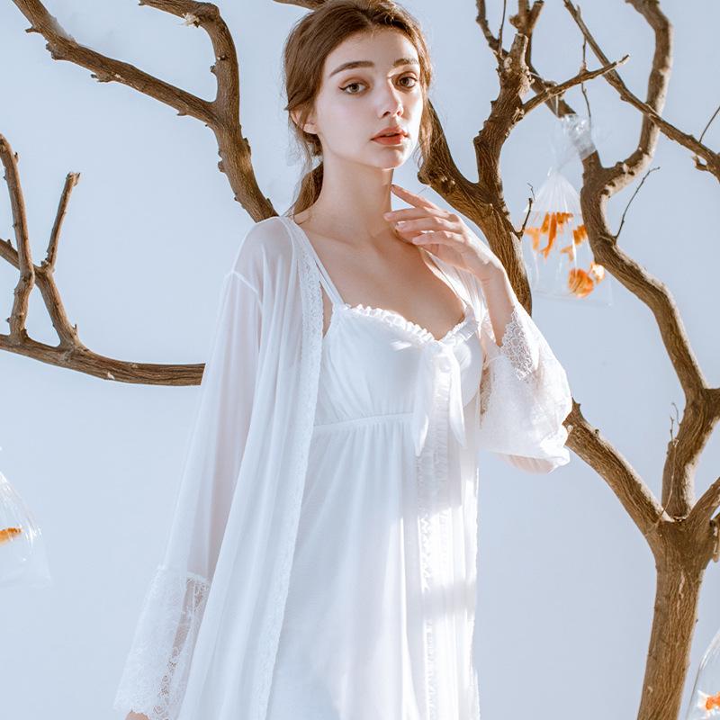 Fairy wind lace nightgown summer fun temptation suspender nightdress women's loungewear with chest pad pajama set