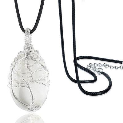 Crystal Pendant Gemstone Wire Wrapped Crescent Moon Pendant Necklace Handmade Reiki Healing Crystal Amulet Natural Stone Jewelry for Unisex,