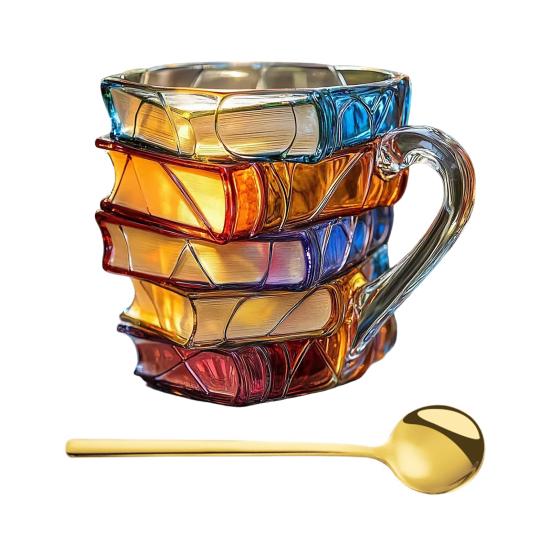 

Кружка-книга 3D Расписанная вручную полирезиновая кофейная кружка с внутренней частью из нержавеющей стали Подходит для микроволновой печи и посудомоечной машины Литературная кружка Уникальный подарок для книголюбов писателей A