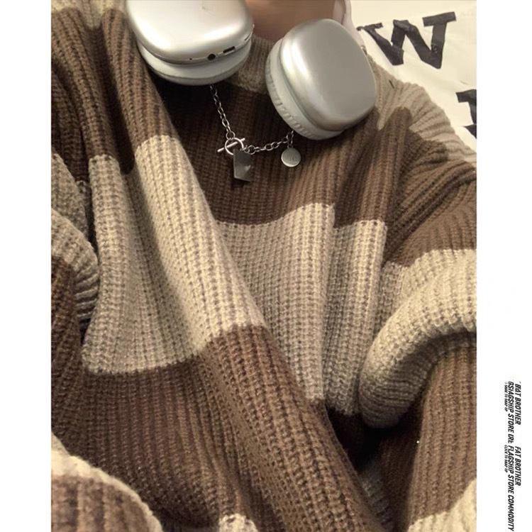Men's Retro Striped Knit Sweater - Autumn/Winter Trend