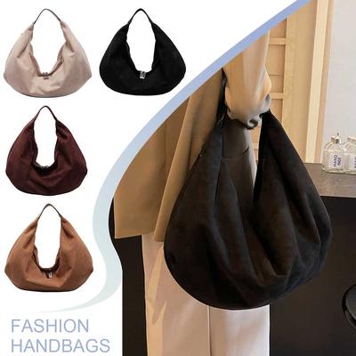 Women Suede Shoulder Bag Slouchy Tote Bag with Zipper Underarm Bag Large Capacity for Work Travel