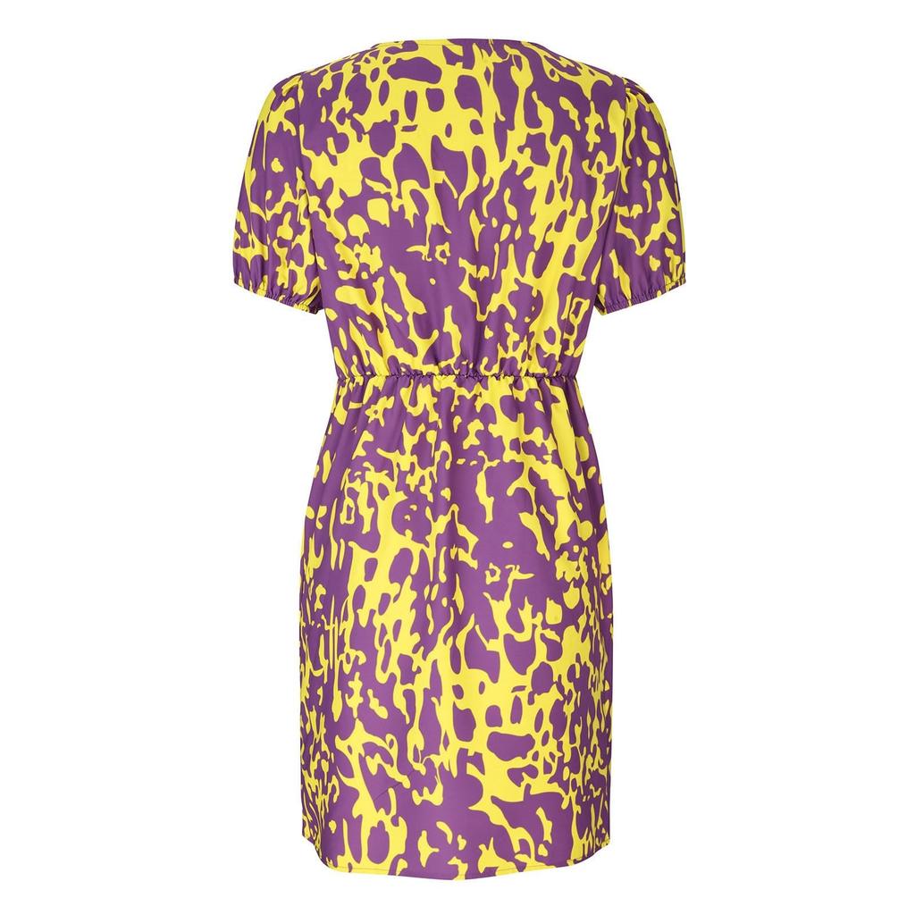 Women's Short Summer Dresses Casual Painted Prints Puffy Sleeve Wrap V Neck Dress High Waist Trendy Print Wrap Hem Beach Dress