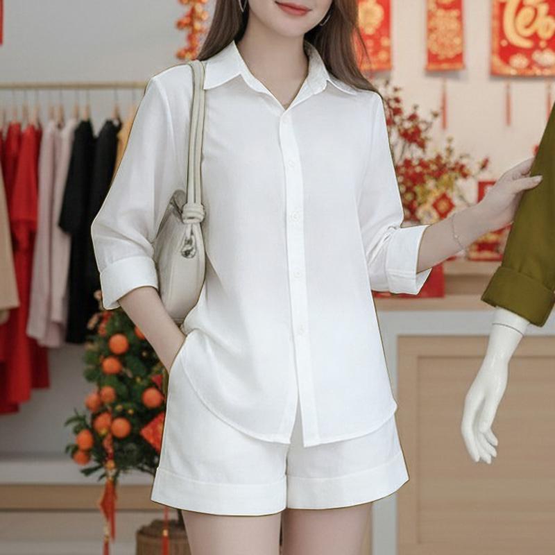 ZANZEA Women 3/4 Sleeve Blouse and Shorts Summer Two Piece Suit Sets