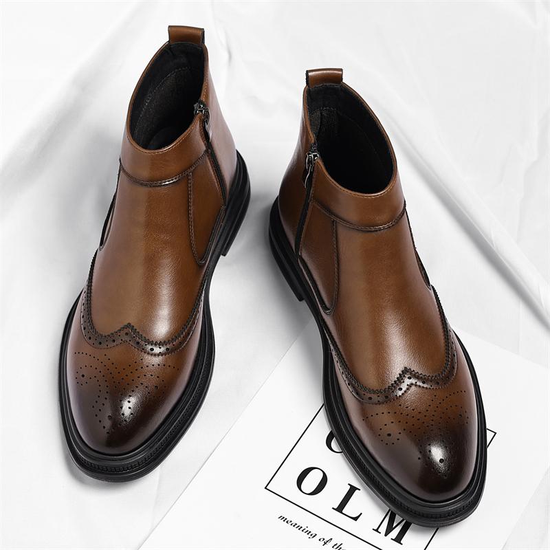 Autumn  Winter Thick Soled Men Business High Top Boots Are Simple Breathable Carved Comfortable Suitable for Men Formal Wear