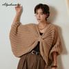 Korean Fashion Batwing Knit Cape Top Oversized Knitted Stylish Sweater Autumn Winter Cozy Loose Black Brown Ladies' Cool Knitting Pullover