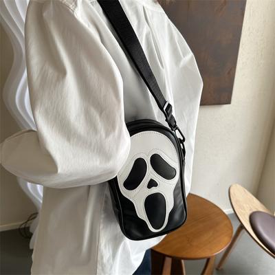 Crossbody Bag for Men and Women Korean Version of Niche Trend Funny Ghost Skeleton Crossbody Shoulder Bag, Soft PU Mobile Phone Small Satchel