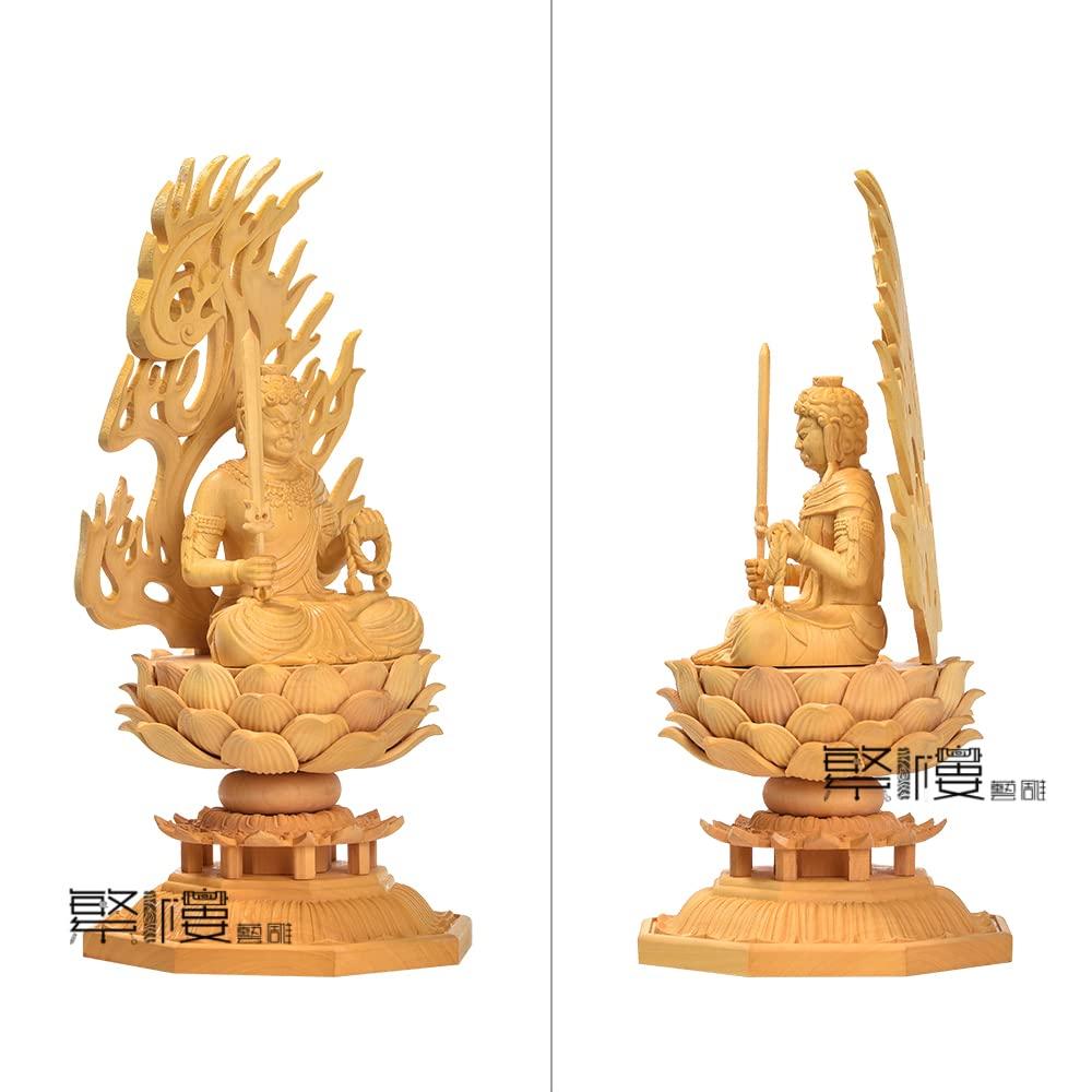 Hanro Art Carving Buddhist Buddhist Altar Boxwood Wood Lotus Flame Year of the Protective Protection from Evil H x W x Statue, Acala, Statue, Carving,