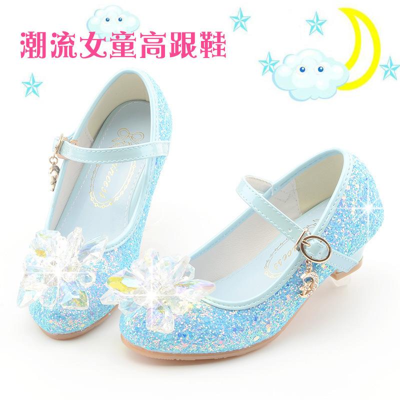 Spring and Autumn Girls' Princess Shoes with Back Bow, Children's Performance Leather Shoes, Korean Version of Frozen Crystal Kids' Shoes
