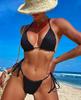Kadın Mayo Düz Renk Seksi Dantel Halter Mayo Yan Kravat Tanga Bikini Brezilyalı Beachwear Mayo