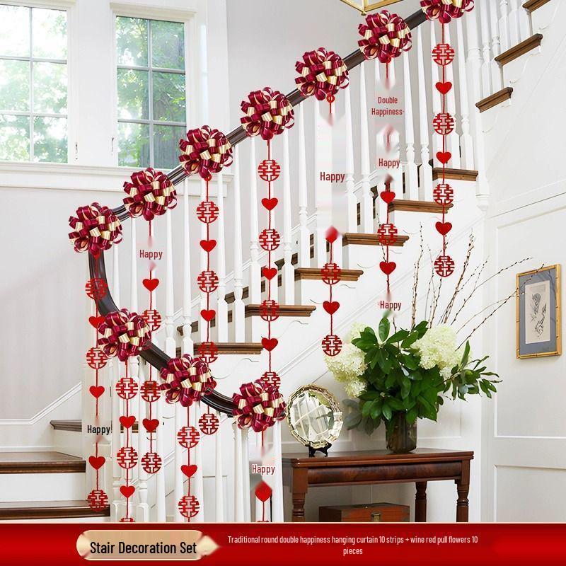Bridal Stair Railing Décor Set: Tinsel Ornaments for Wedding Handrails